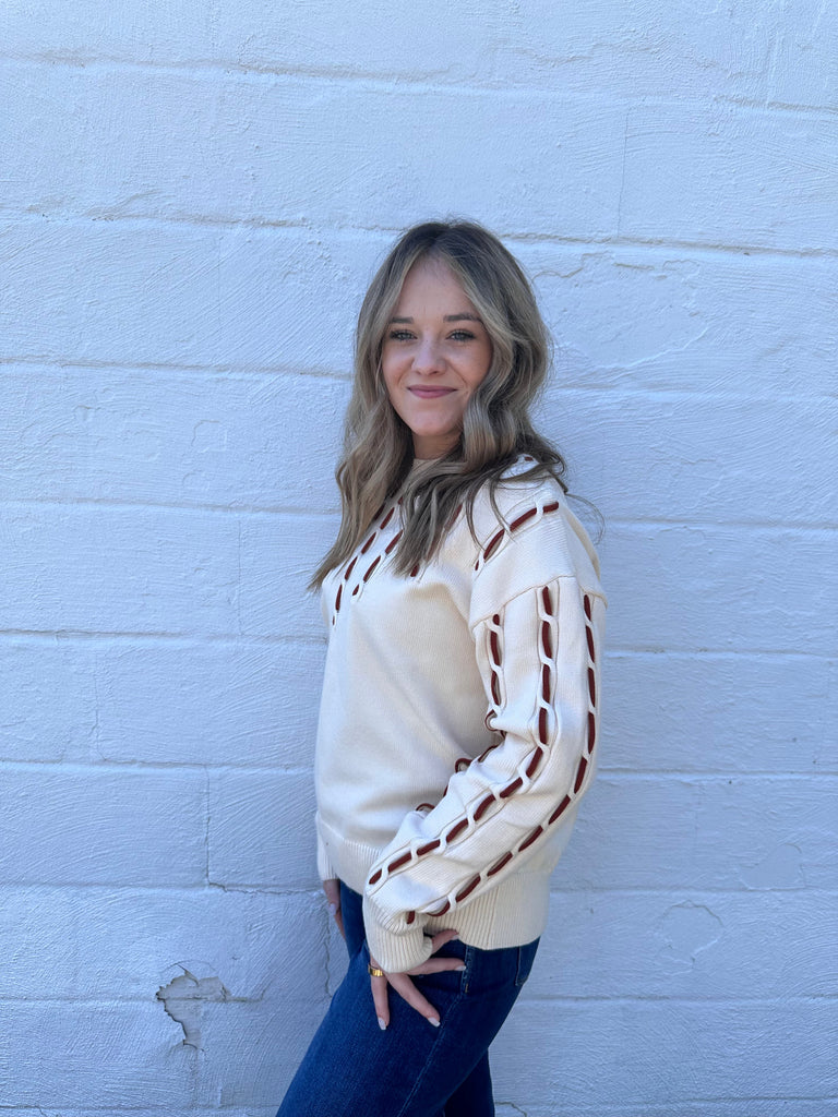 Eccentrics Boutique Sweater Cuddle Season Cable Knit Contrast Stitch Sweater