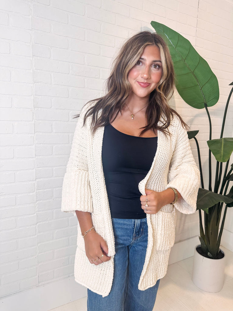 Eccentrics Boutique Cardigan Cuddle Up Chunky Chenille Cardigan-- Cream