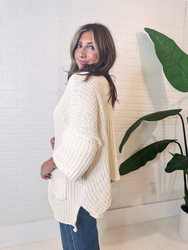 Eccentrics Boutique Cardigan Cuddle Up Chunky Chenille Cardigan-- Cream