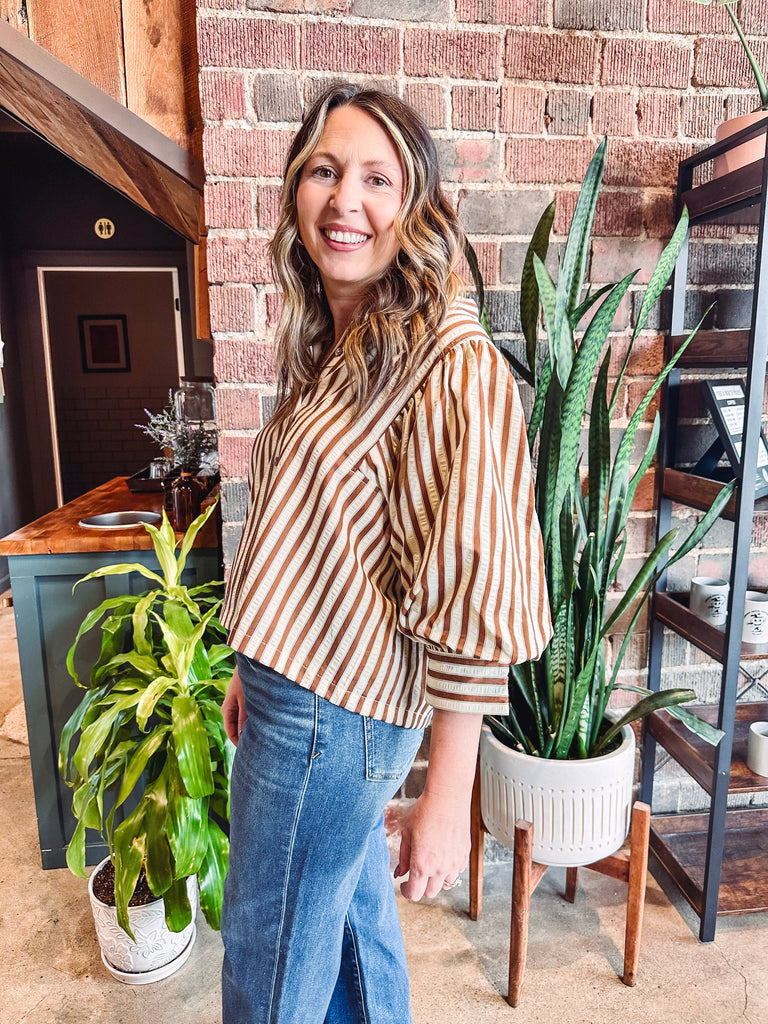 Eccentrics Boutique Shirts & Tops Darcy Cropped Striped Shirt