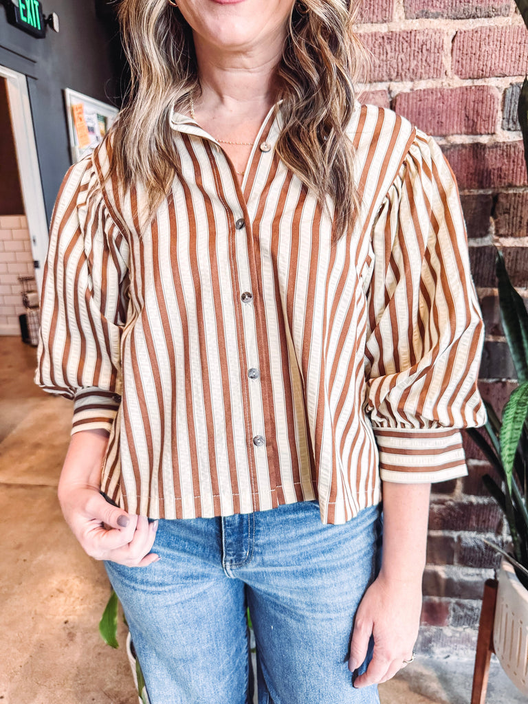 Eccentrics Boutique Shirts & Tops Darcy Cropped Striped Shirt