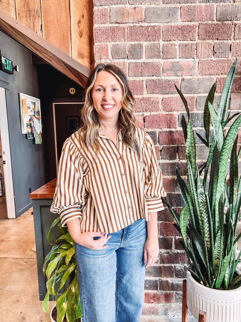 Eccentrics Boutique Shirts & Tops Darcy Cropped Striped Shirt