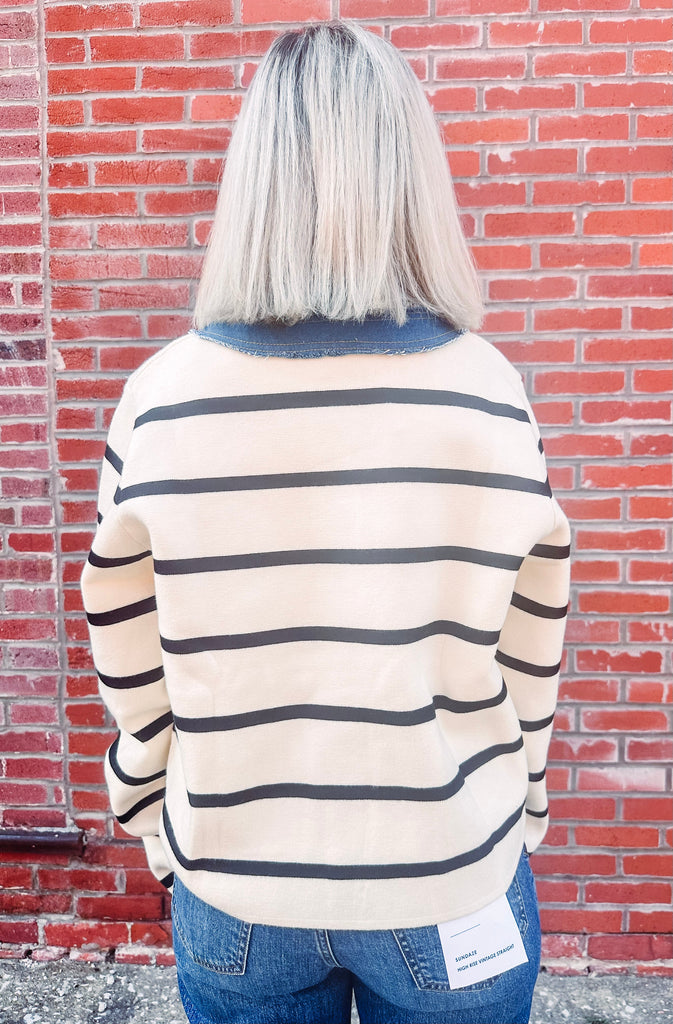 Eccentrics Boutique Cardigan Eden Button Up Denim Detail Sweater Jacket