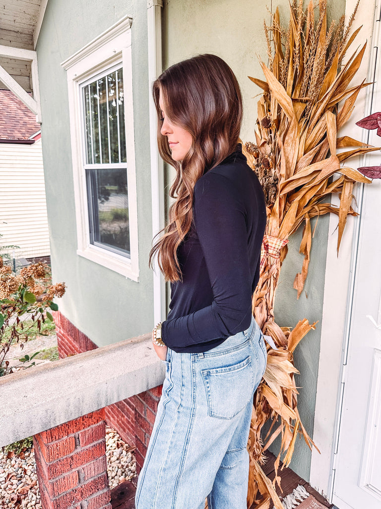 Eccentrics Boutique Shirts & Tops Elara Essential Mock Neck Top-- Black