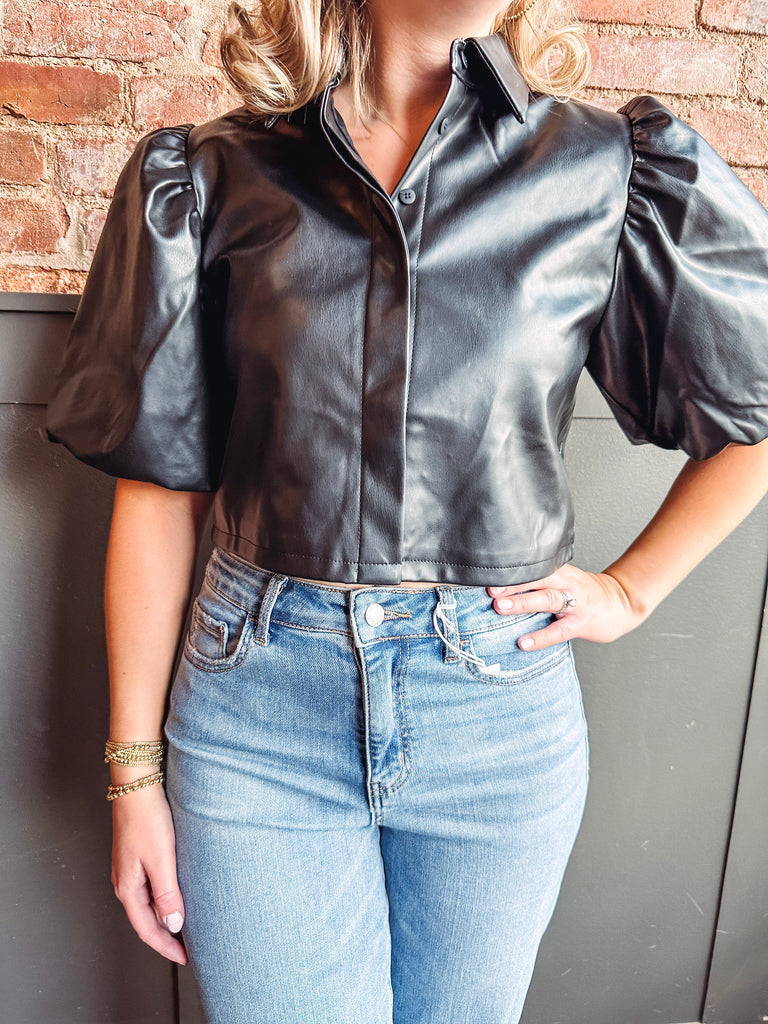 Eccentrics Boutique Shirts & Tops Ella Bubble Sleeve Cropped Leather Top