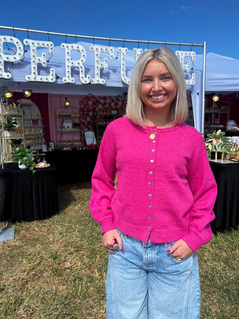 Eccentrics Boutique Cardigan Ella Pink French Style Round Neck Cardigan