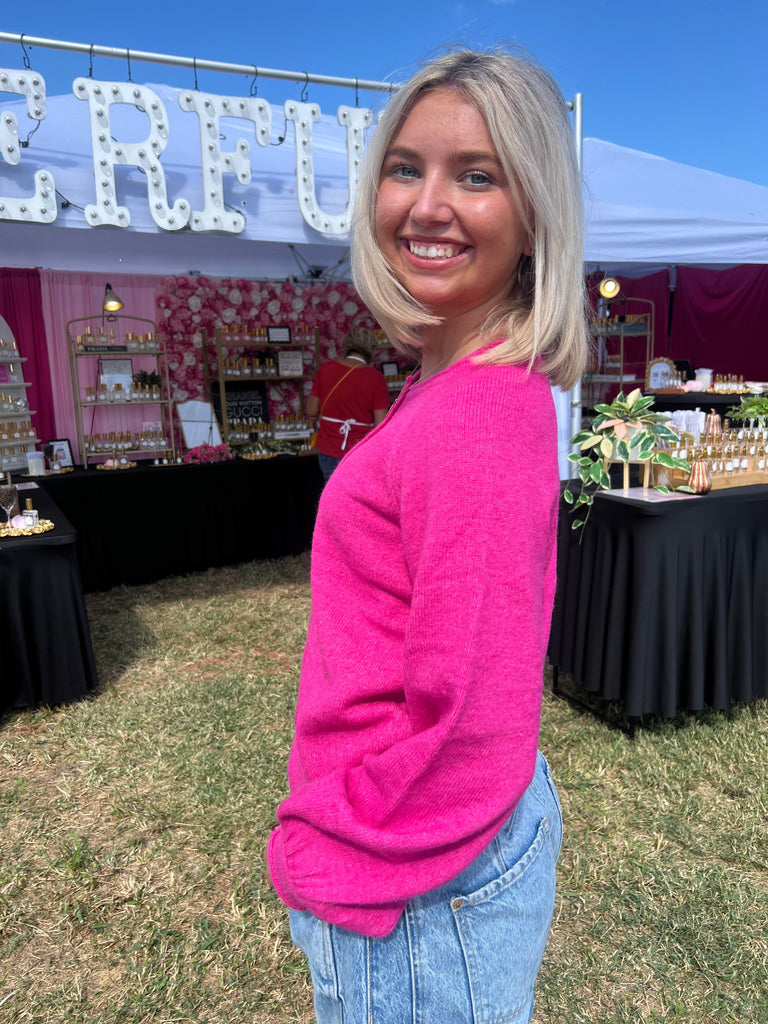 Eccentrics Boutique Cardigan Ella Pink French Style Round Neck Cardigan