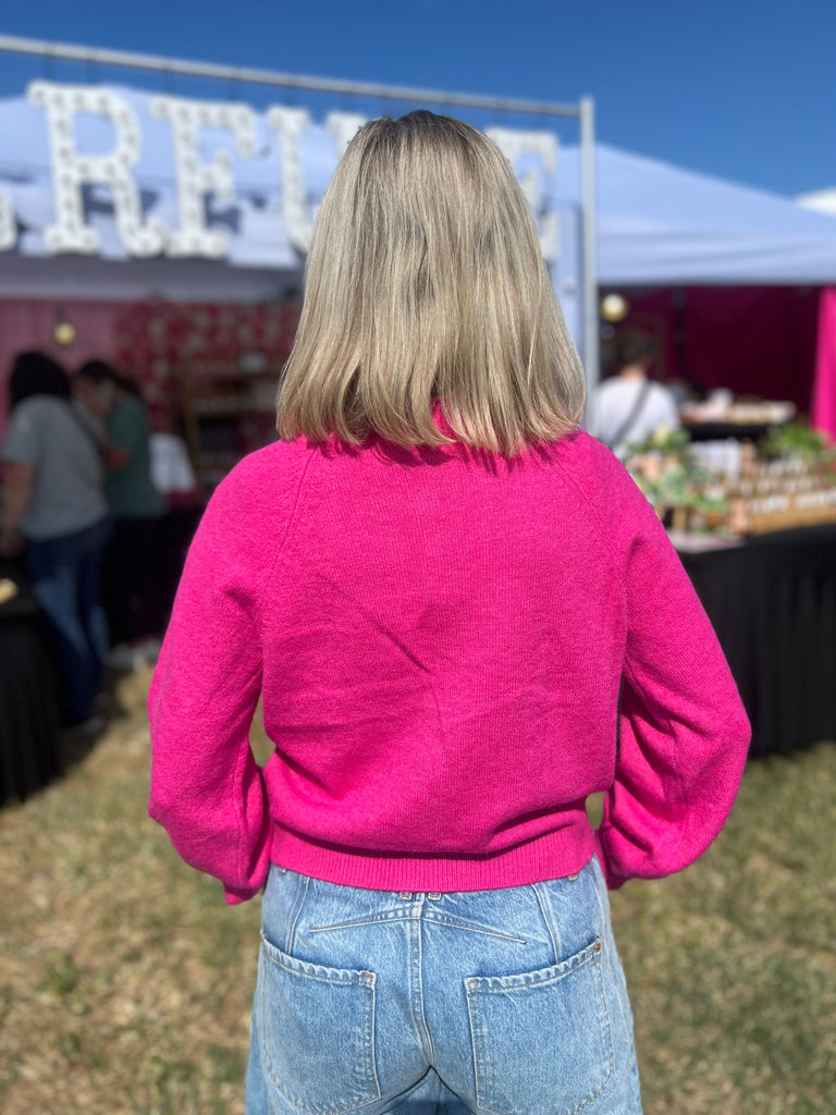Eccentrics Boutique Cardigan Ella Pink French Style Round Neck Cardigan