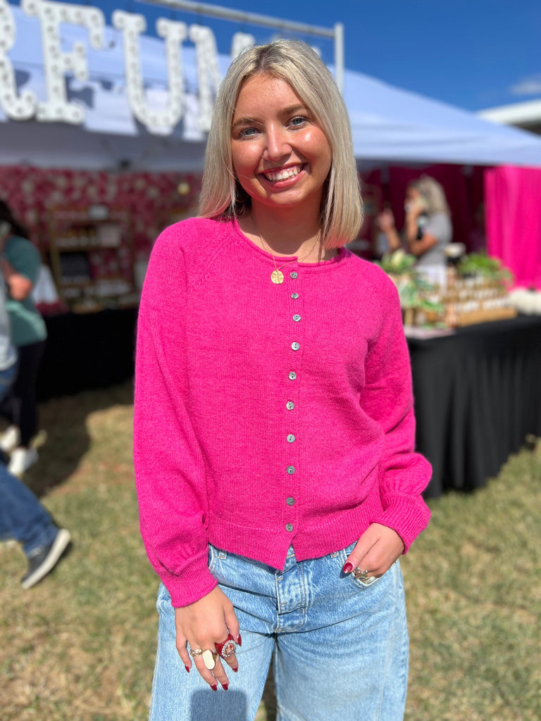 Eccentrics Boutique Cardigan Ella Pink French Style Round Neck Cardigan