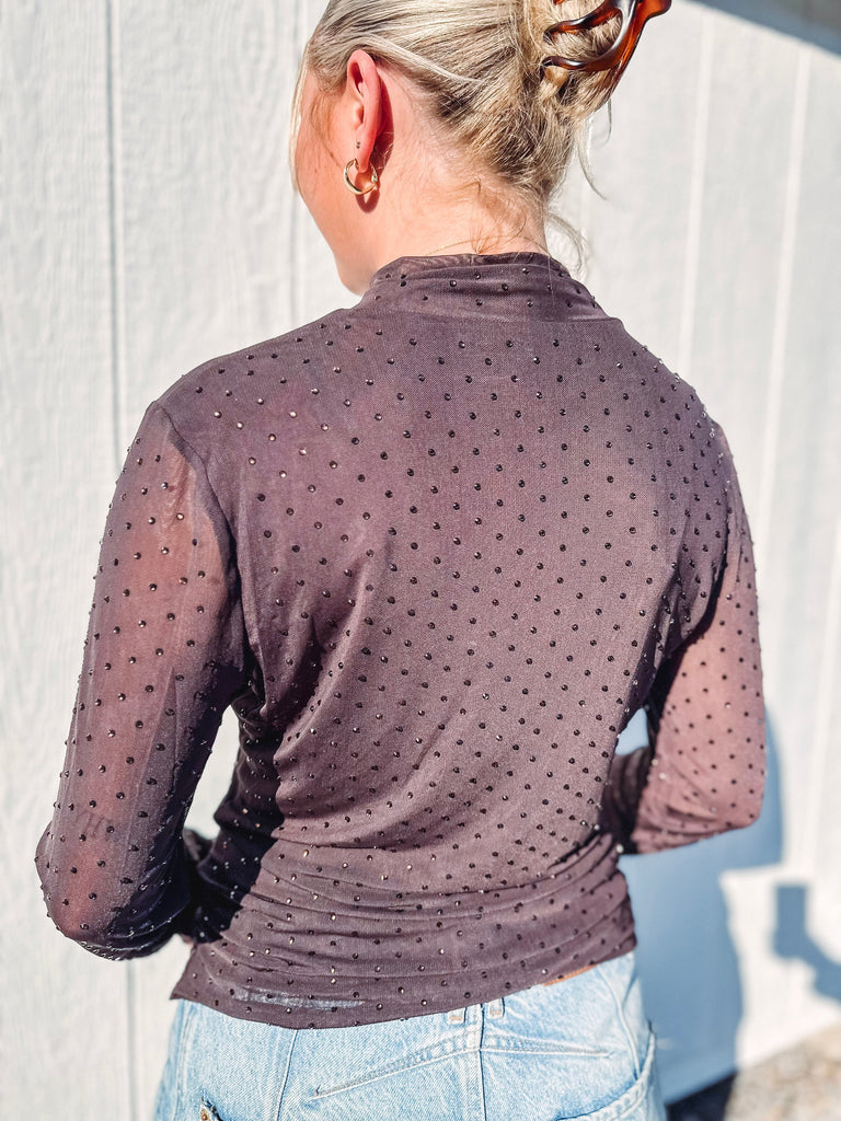 Eccentrics Boutique Top Embellished Mock Neck Long Sleeve Top