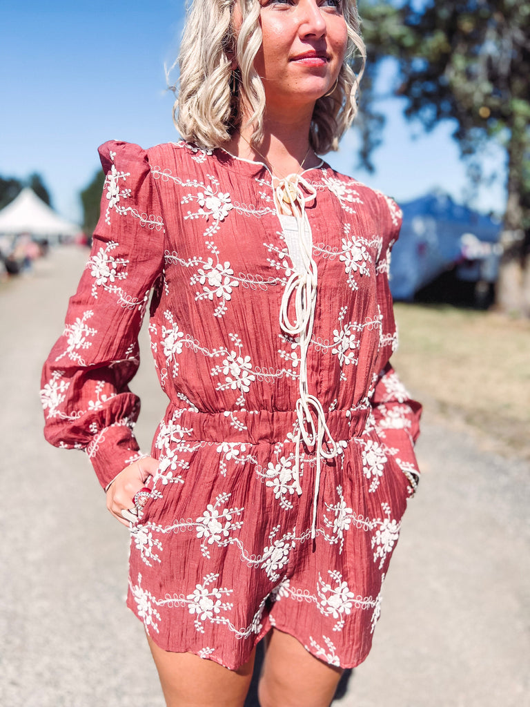 Eccentrics Boutique Romper Essence Embroidered Tie Front Romper