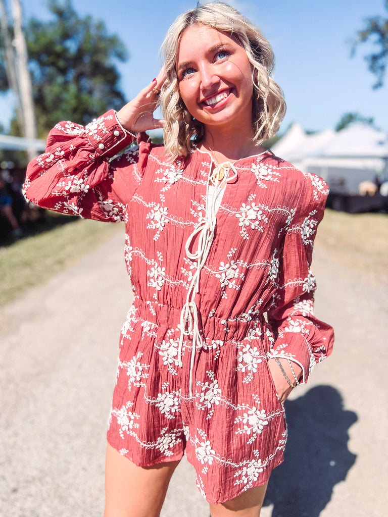 Eccentrics Boutique Romper Essence Embroidered Tie Front Romper