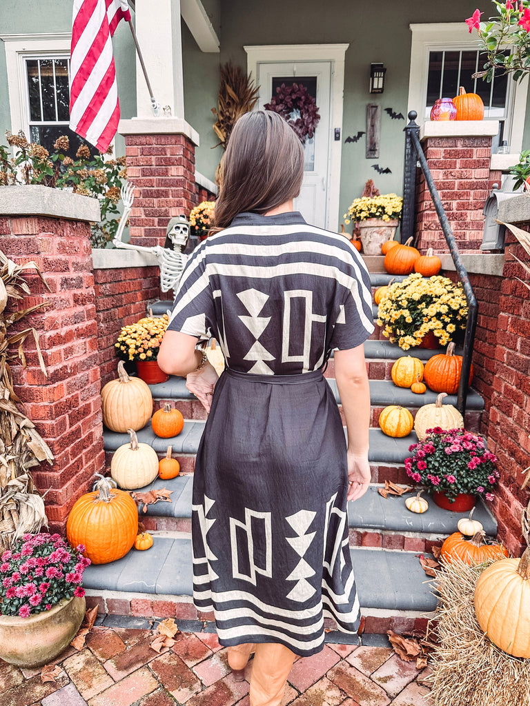 Eccentrics Boutique Dress Everly Short Sleeve Print Button Up Dress