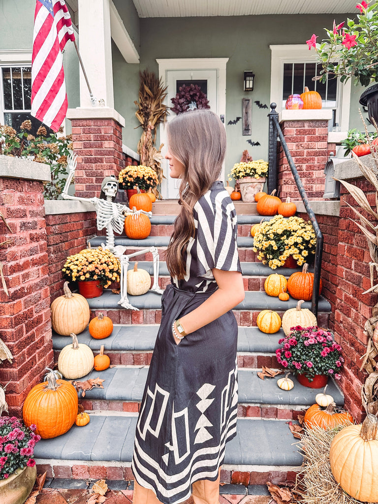 Eccentrics Boutique Dress Everly Short Sleeve Print Button Up Dress