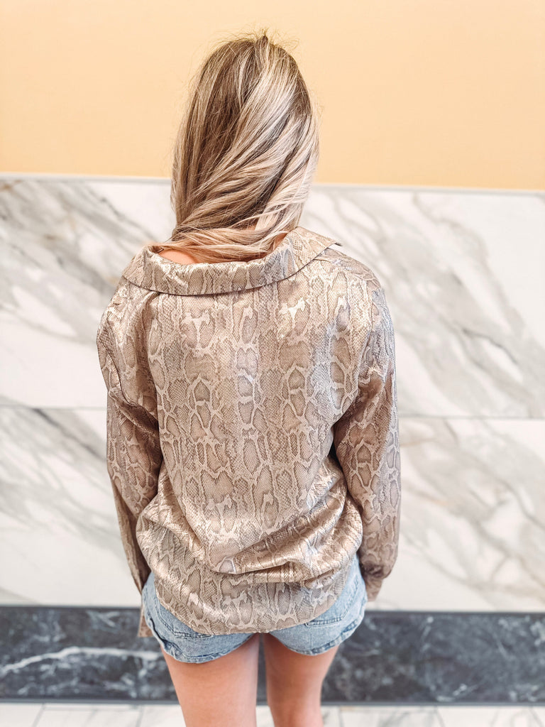 Eccentrics Boutique Shirts & Tops Gaia Snake Print Button Down Shirt