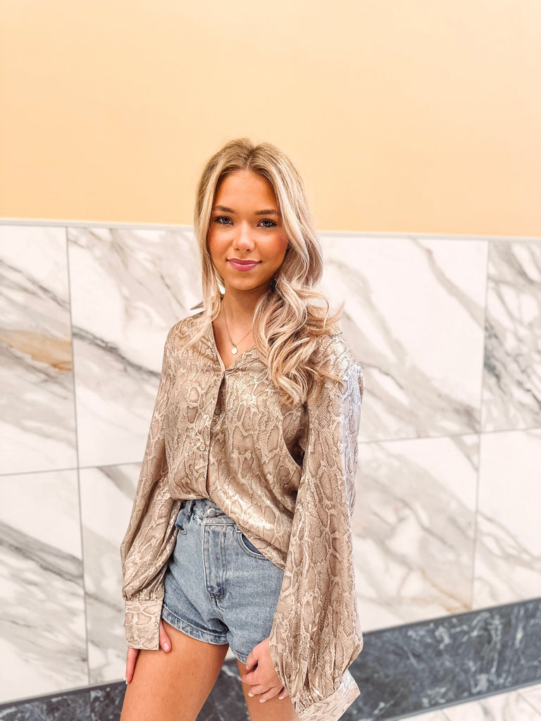 Eccentrics Boutique Shirts & Tops Gaia Snake Print Button Down Shirt