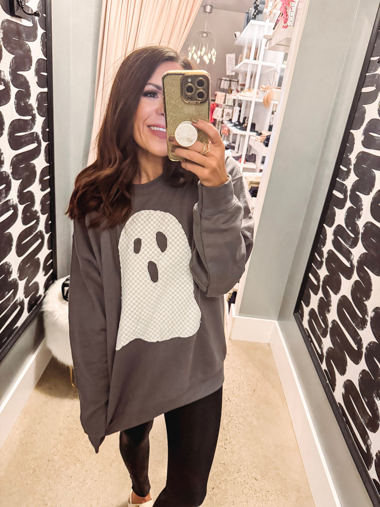 Eccentrics Boutique Sweatshirt Ghostly Vibes Handmade Crew Neck Sweatshirt Large / Grey