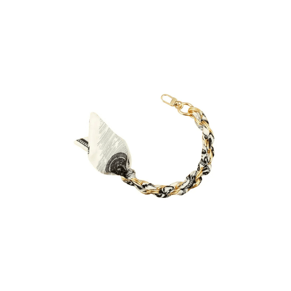 Eccentrics Boutique Accessory Gold Phone Chain with Scarf Black Black/White