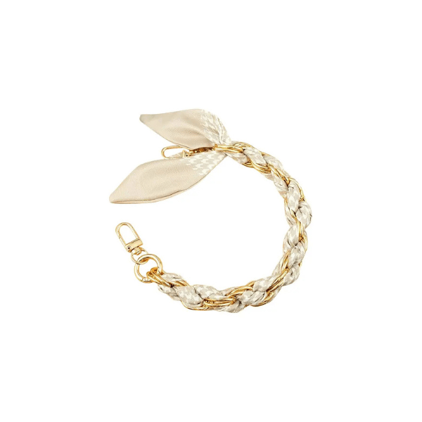 Eccentrics Boutique Accessory Gold Phone Chain with Scarf Cream/Ivory Houndstooth Beige