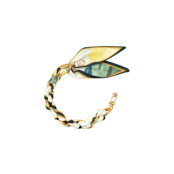 Eccentrics Boutique Accessory Gold Phone Chain with Scarf Neutral Print Blue