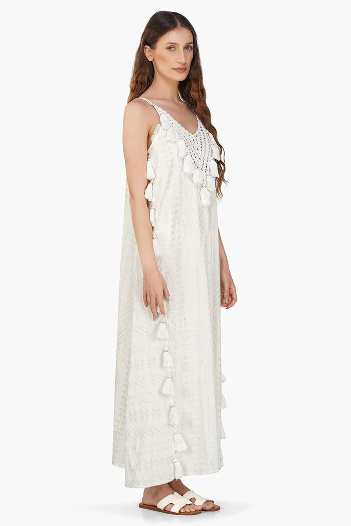 Eccentrics Boutique Dress Golden Pearl Lurex Tassel Beach Maxi Dress