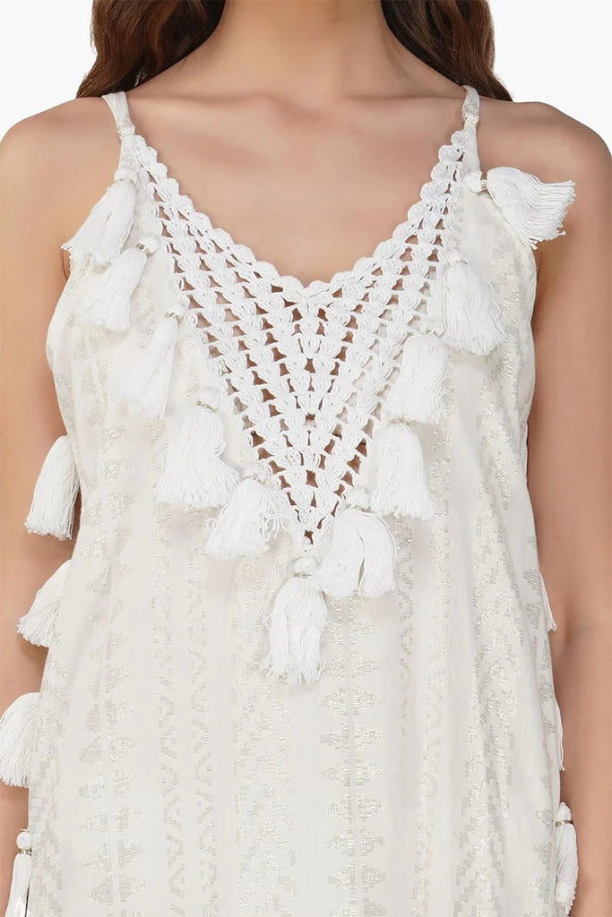 Eccentrics Boutique Dress Golden Pearl Lurex Tassel Beach Maxi Dress