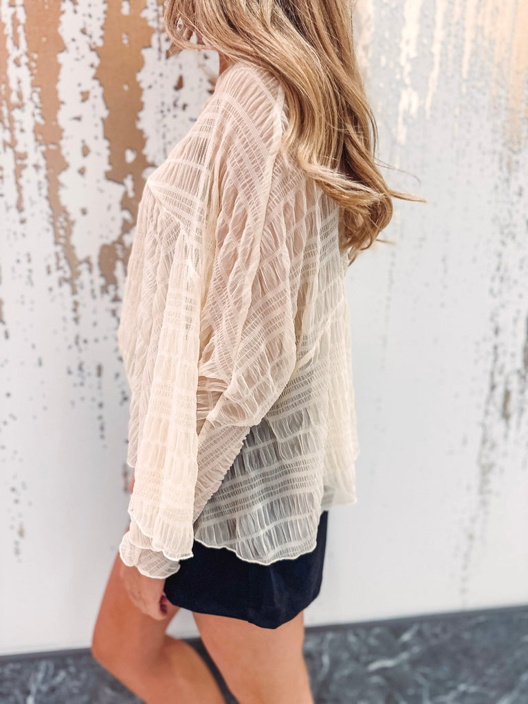 Eccentrics Boutique Top Grecian Textured Sheer Flowy Top