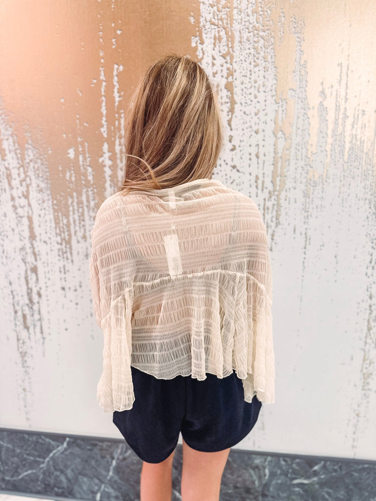 Eccentrics Boutique Top Grecian Textured Sheer Flowy Top