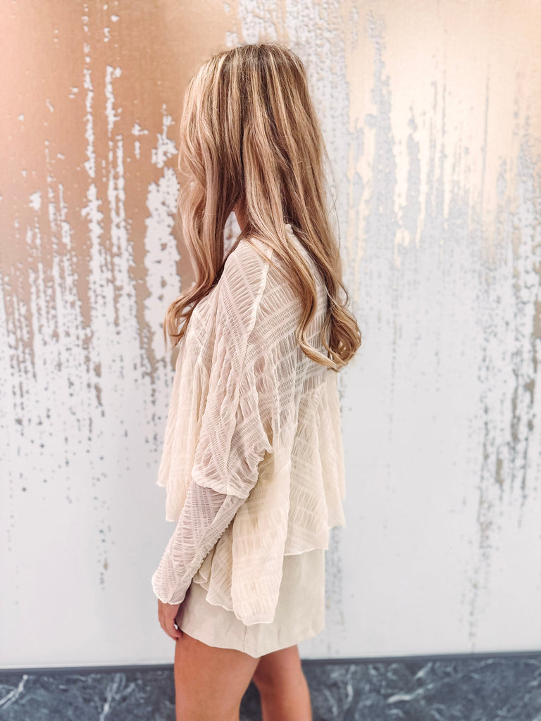 Eccentrics Boutique Top Grecian Textured Sheer Flowy Top