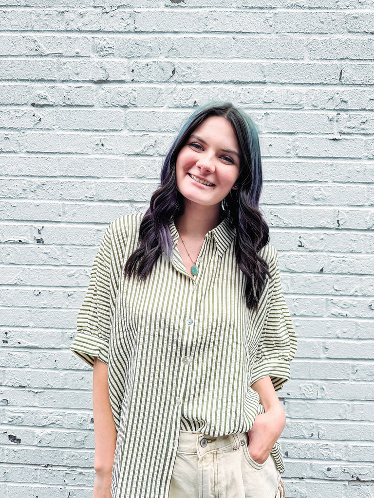 Eccentrics Boutique Shirts & Tops Green Light Ahead Striped Oversized Blouse