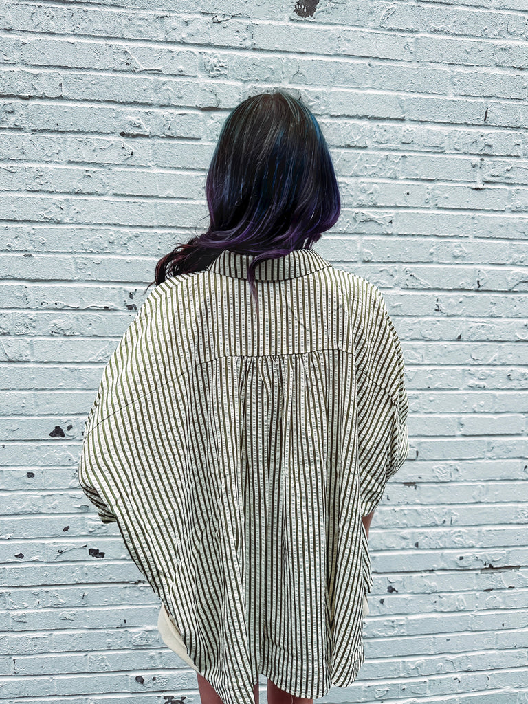 Eccentrics Boutique Shirts & Tops Green Light Ahead Striped Oversized Blouse