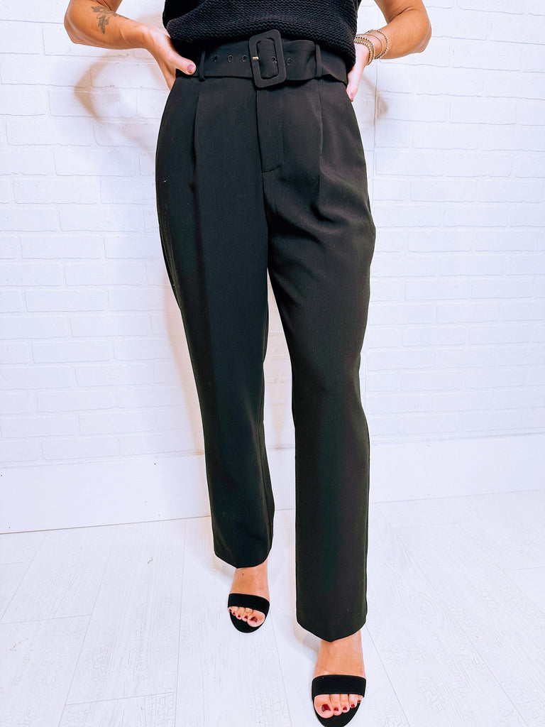 Eccentrics Boutique Pants Hayley Belted High Waisted Trouser Pants