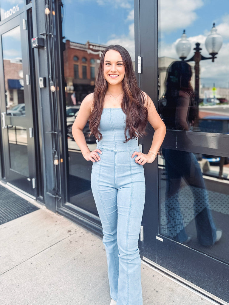 Eccentrics Boutique Jumpsuit Honky Tonk Strapless Denim Jumpsuit
