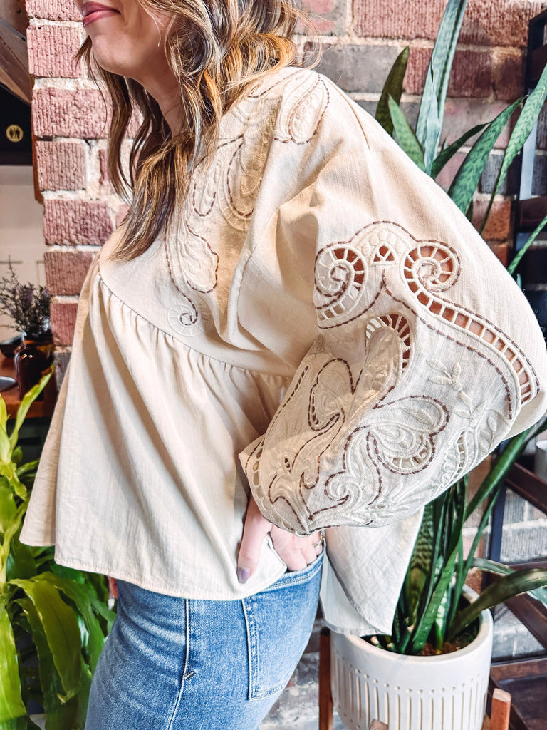 Eccentrics Boutique Shirts & Tops Hunter Floral Empire Shirt--Beige