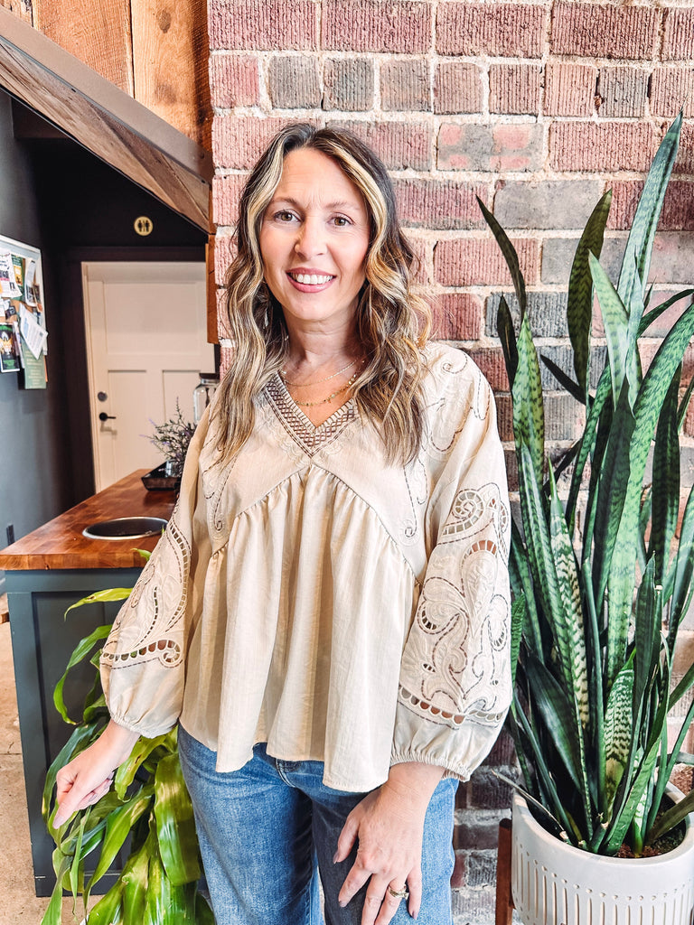 Eccentrics Boutique Shirts & Tops Hunter Floral Empire Shirt--Beige