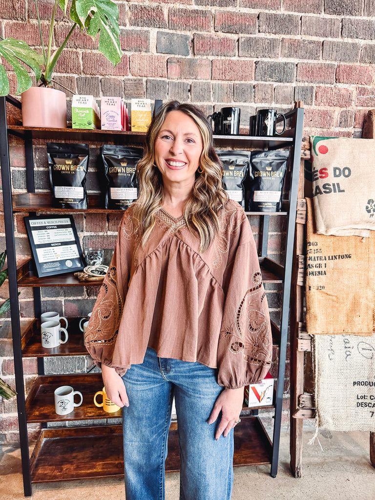 Eccentrics Boutique Shirts & Tops Hunter Floral Empire Shirt--Brown