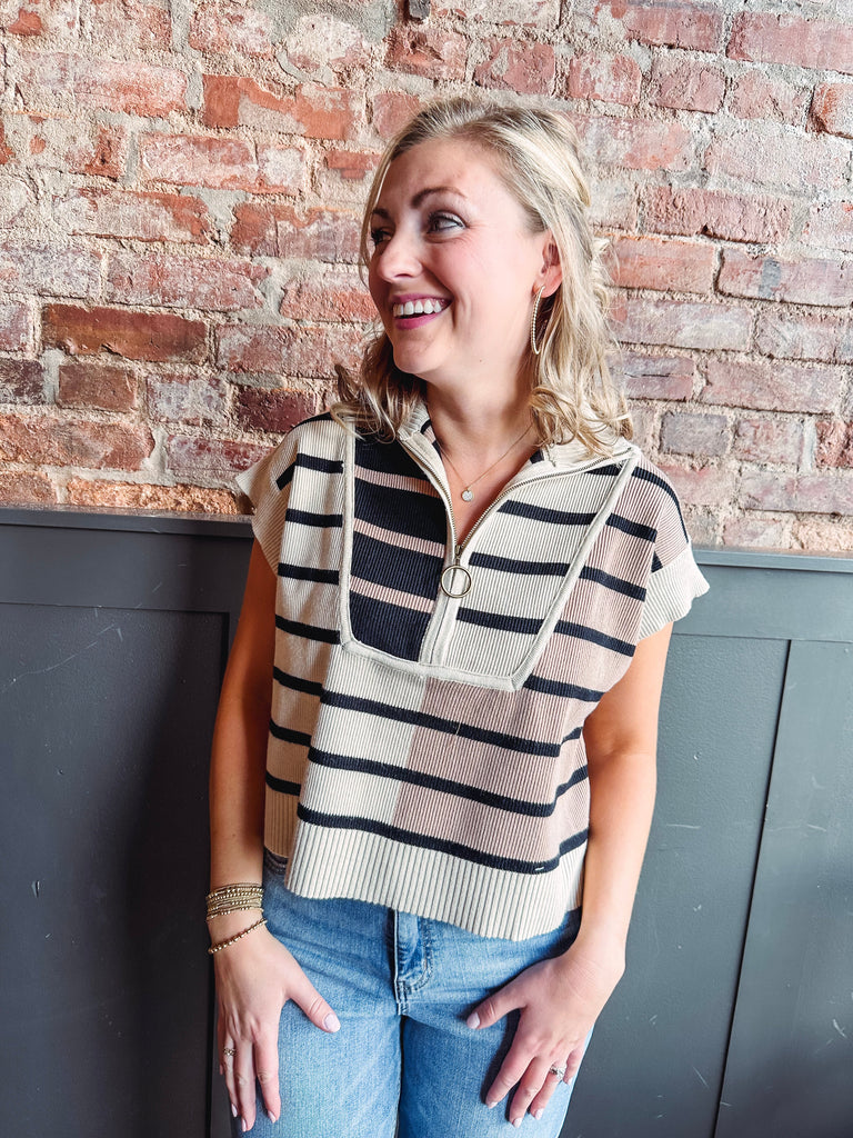 Eccentrics Boutique Shirts & Tops It Factor Striped Half Zip Pullover Top