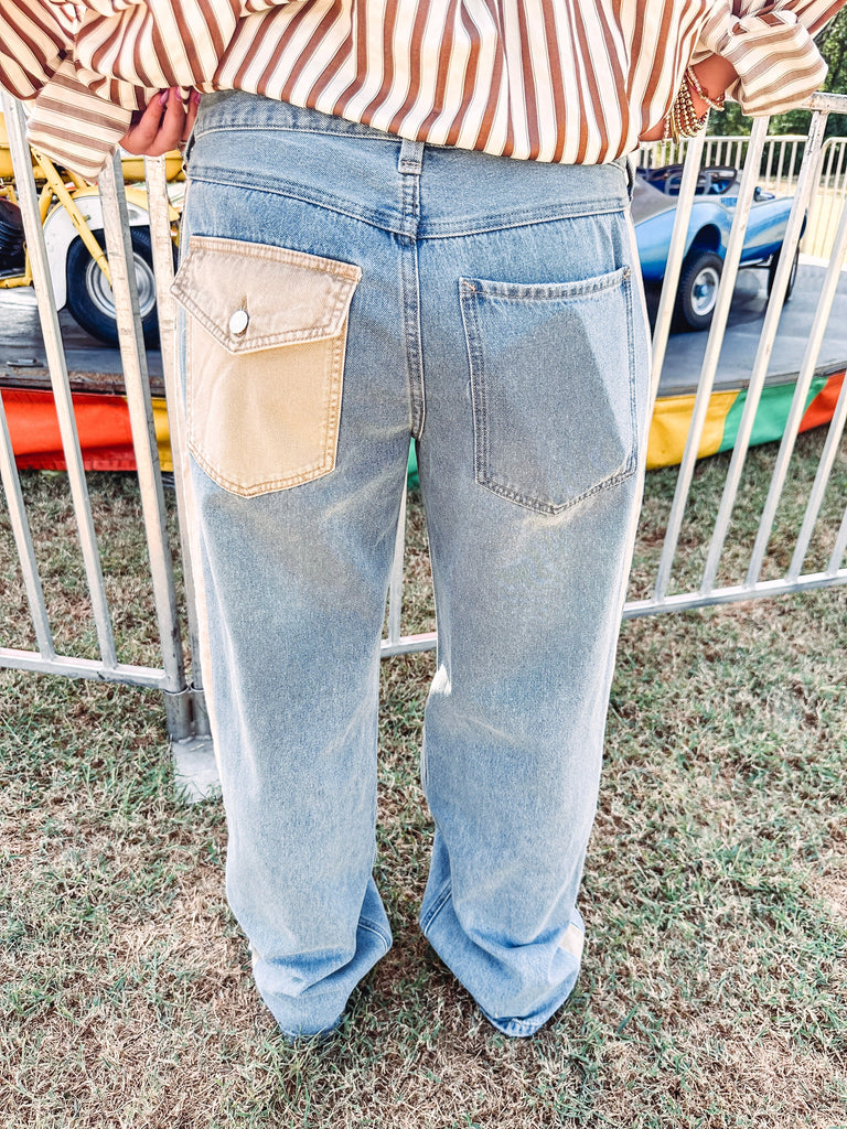 Eccentrics Boutique Denim Ivy Drawstring Side Stripe Pants