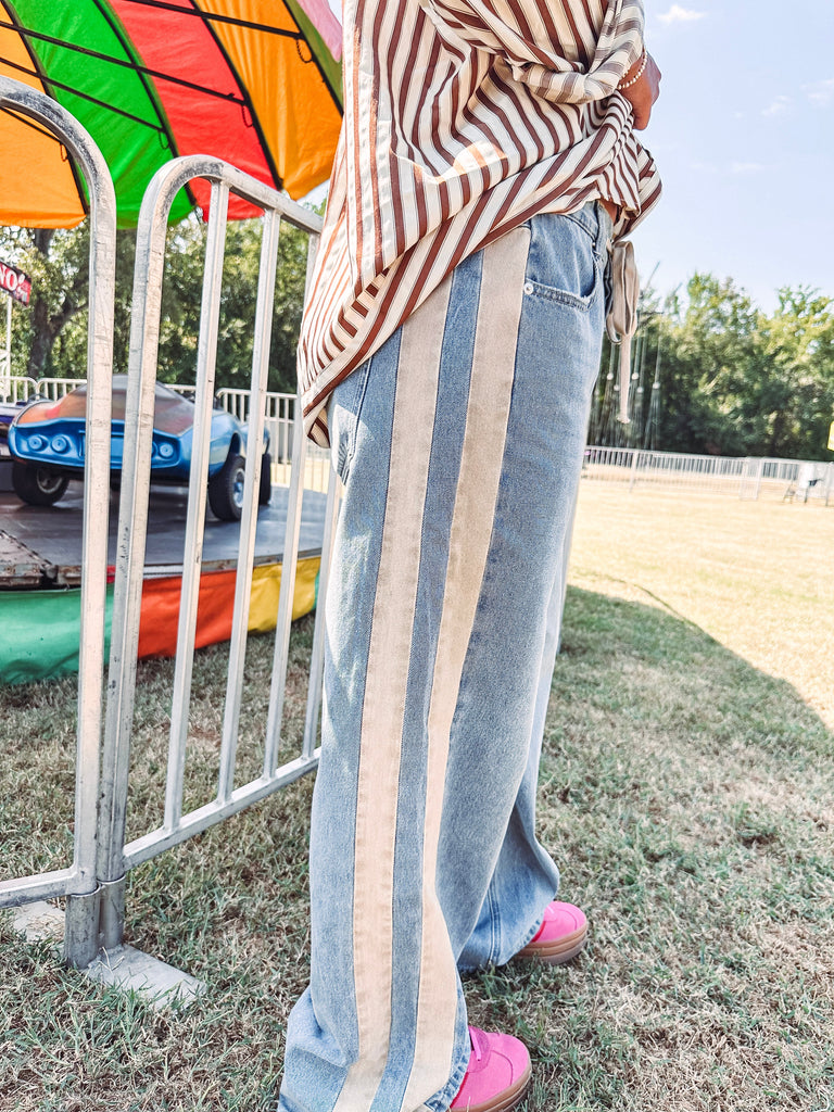 Eccentrics Boutique Denim Ivy Drawstring Side Stripe Pants