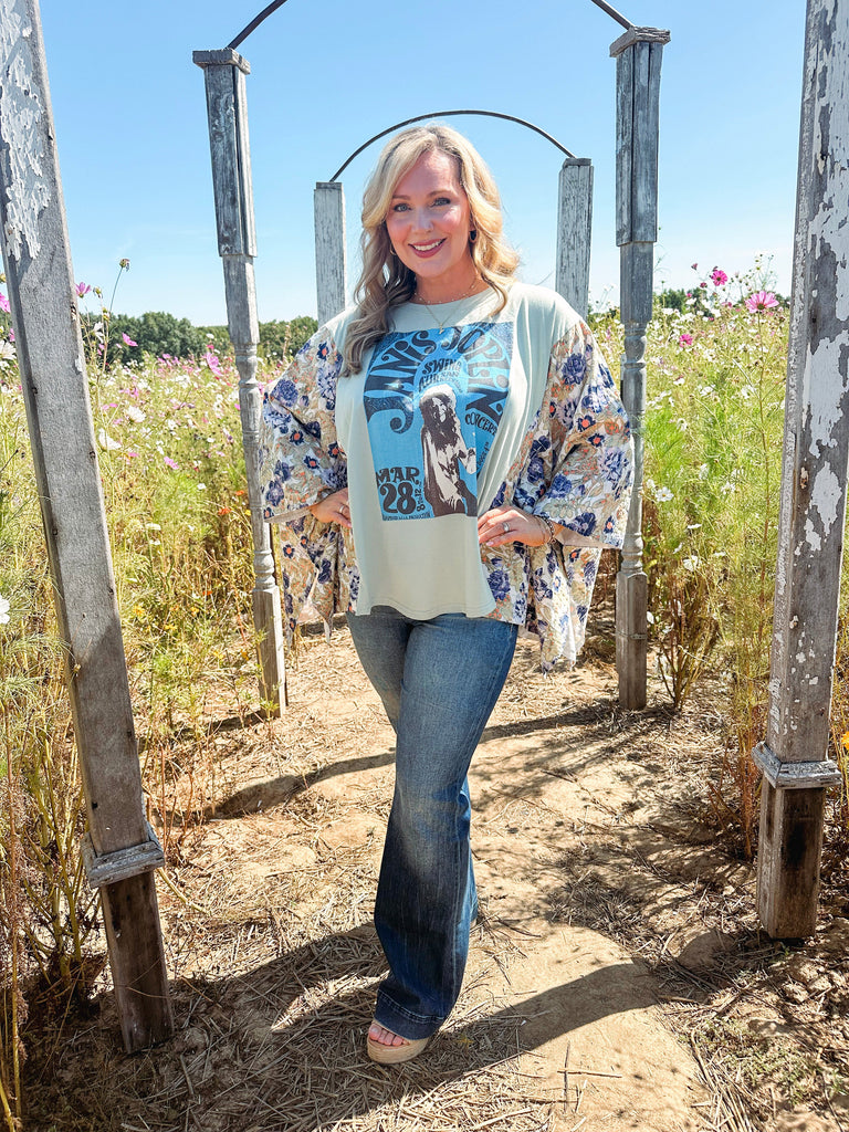 Eccentrics Boutique Shirts & Tops Janis Joplin Printed Poncho Sleeve Top