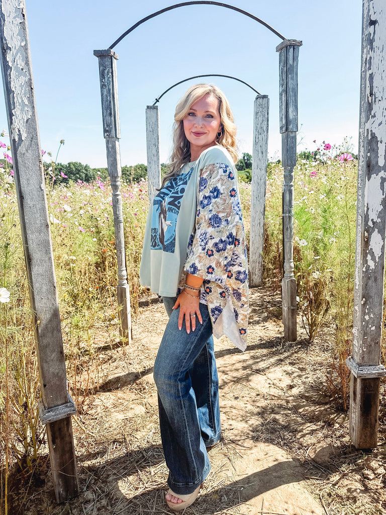 Eccentrics Boutique Shirts & Tops Janis Joplin Printed Poncho Sleeve Top