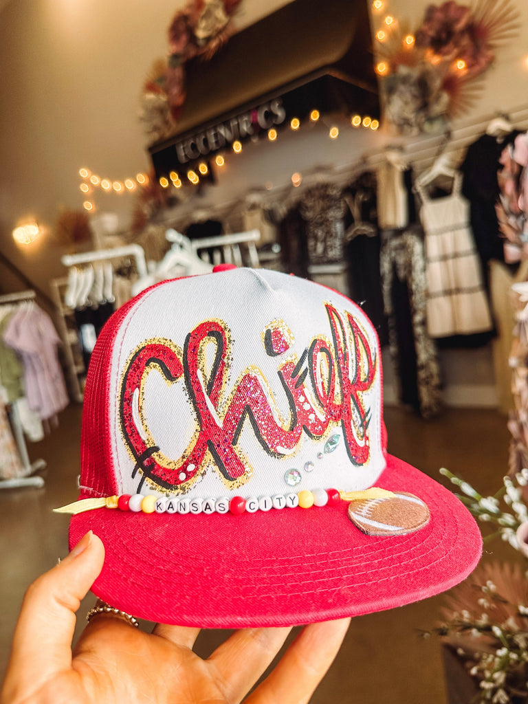 Eccentrics Boutique Hat Kansas City Chiefs Handmade Trucker Hat Red
