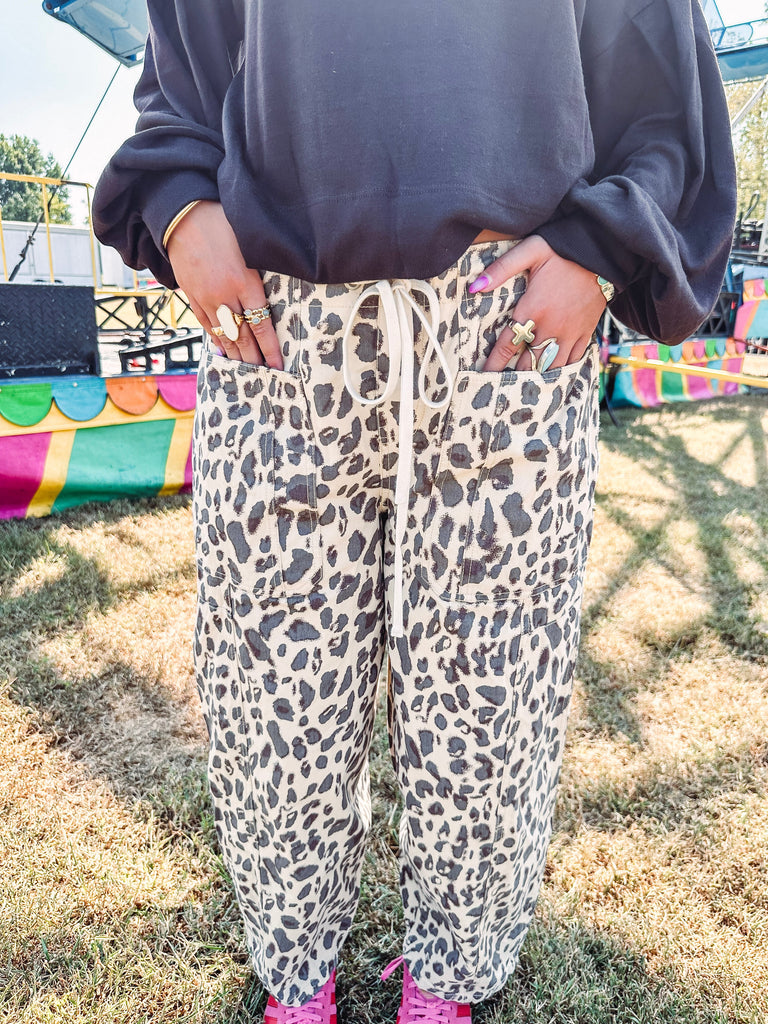 Eccentrics Boutique Pants Katrina Leopard Barrel Pants