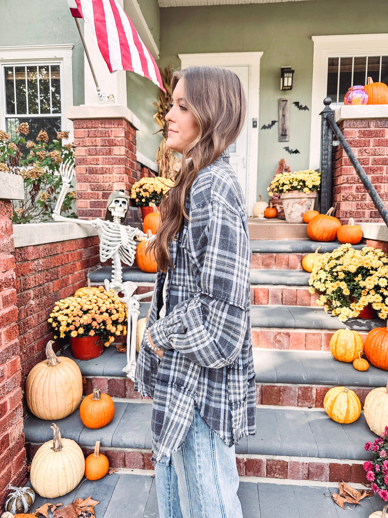 Eccentrics Boutique Shirts & Tops Laine Mineral Washed Oversized Plaid Shirt