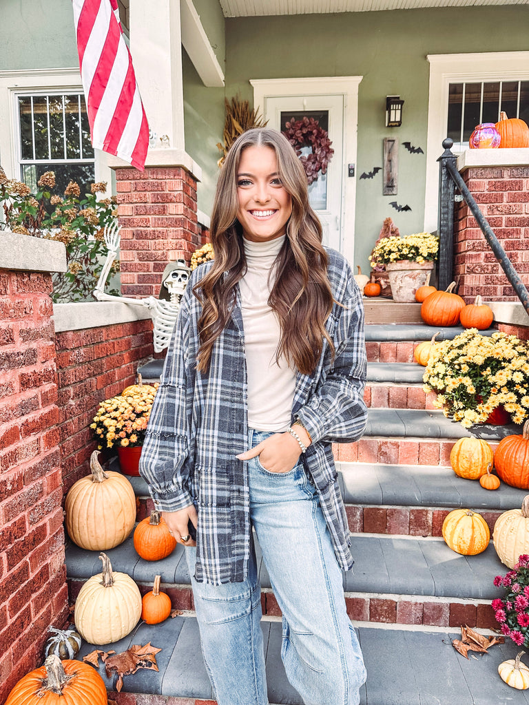 Eccentrics Boutique Shirts & Tops Laine Mineral Washed Oversized Plaid Shirt