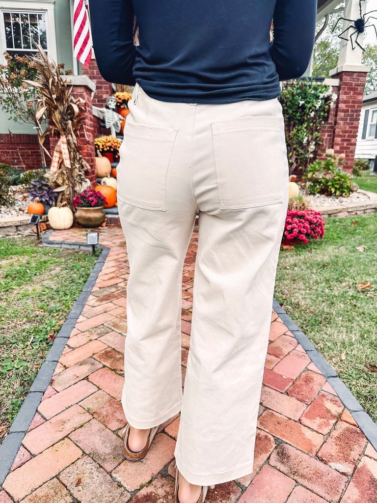 Eccentrics Boutique Pants Lainey High Rise Seamed Pants--Ivory