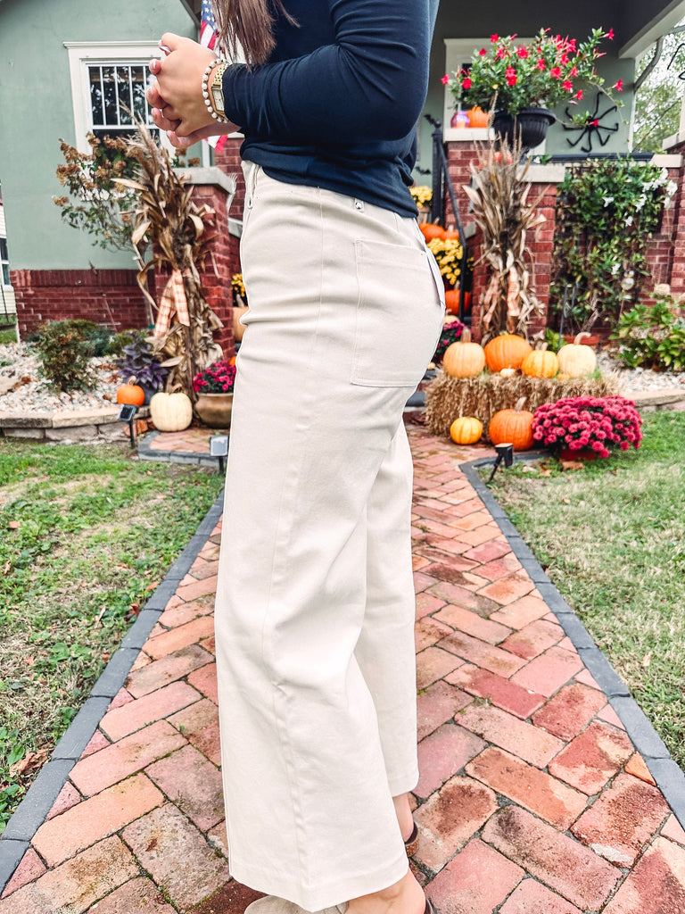 Eccentrics Boutique Pants Lainey High Rise Seamed Pants--Ivory