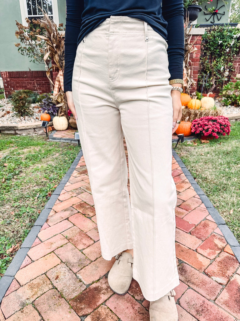 Eccentrics Boutique Pants Lainey High Rise Seamed Pants--Ivory