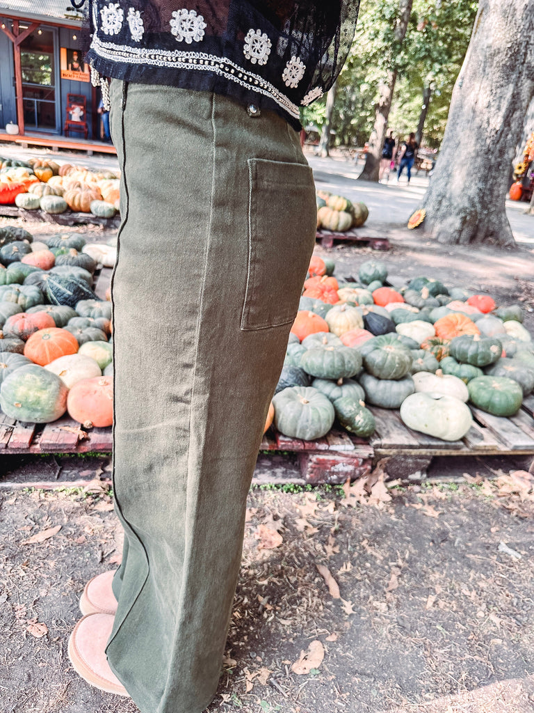 Eccentrics Boutique Pants Lainey High Rise Seamed Pants--Olive