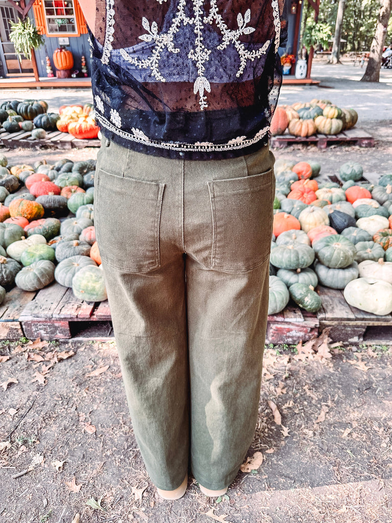 Eccentrics Boutique Pants Lainey High Rise Seamed Pants--Olive